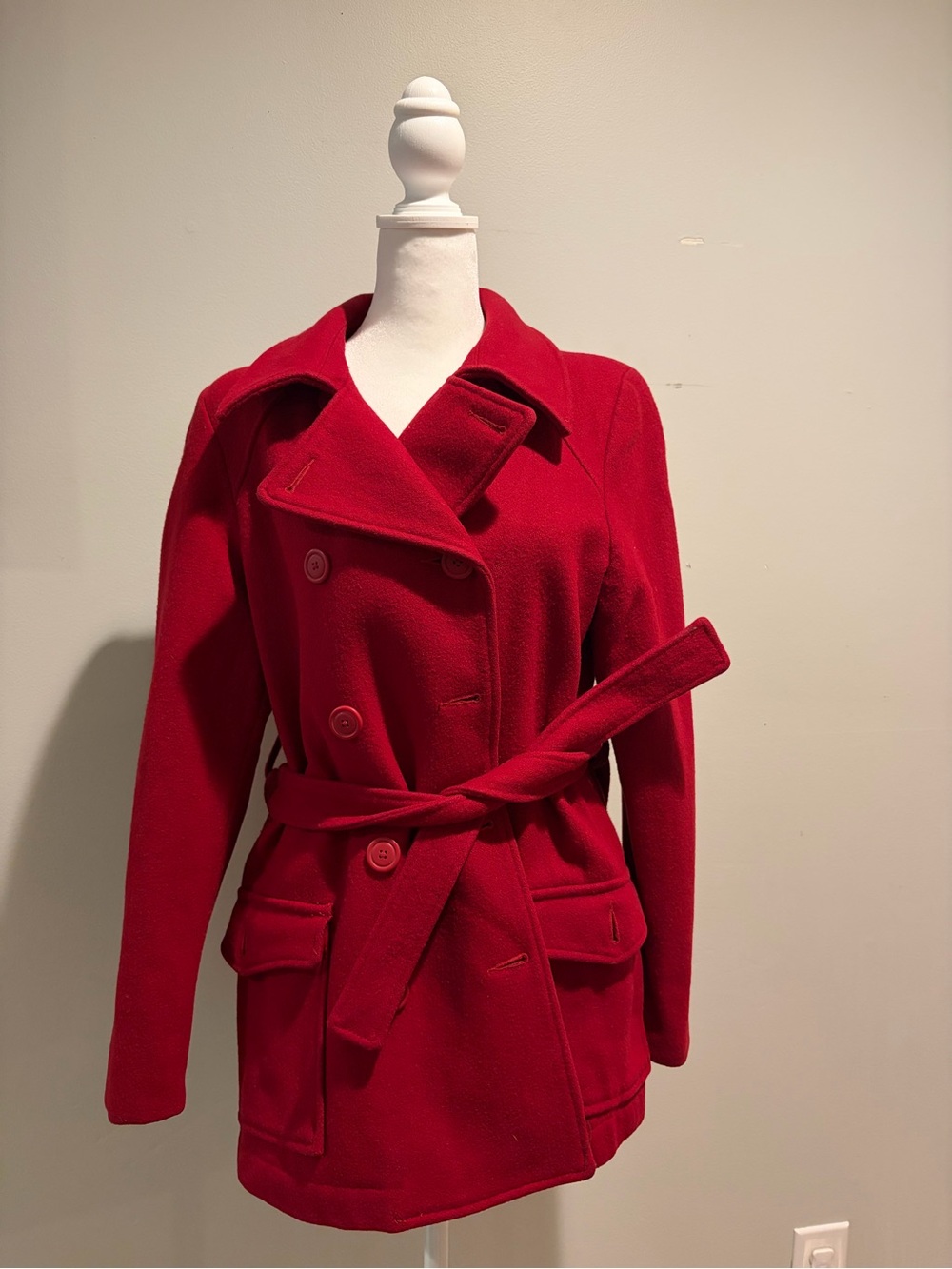 Old Navy Red Double-Breasted Belted Pea Coat